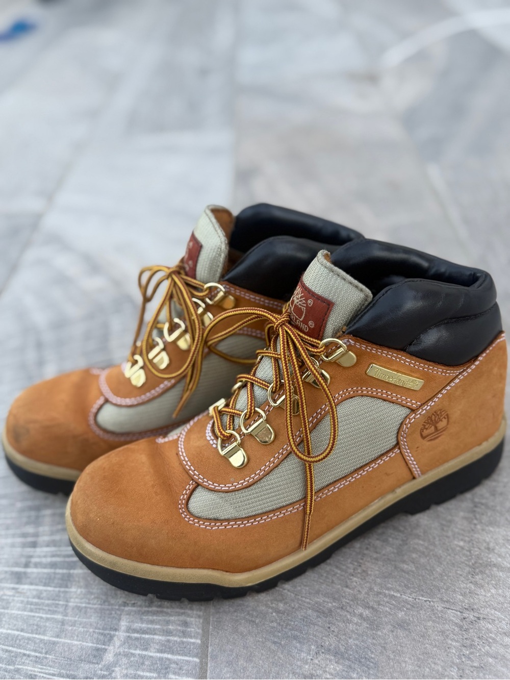 Timberland Kids Tan and Orange Suede Lace-Up Boots
